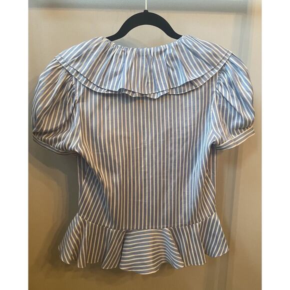 Ralph Lauren Collection Purple Label Blue Pinstripe Ruffle Silk Blouse Runway M - Picture 8 of 13
